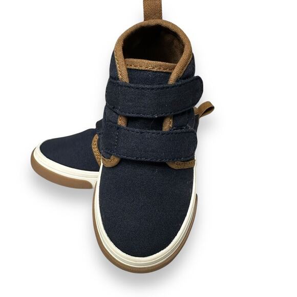 Old Navy Quilted Sneaker Boots High Top Blue Brown Double Strap Boys Size 5 - Picture 2 of 11